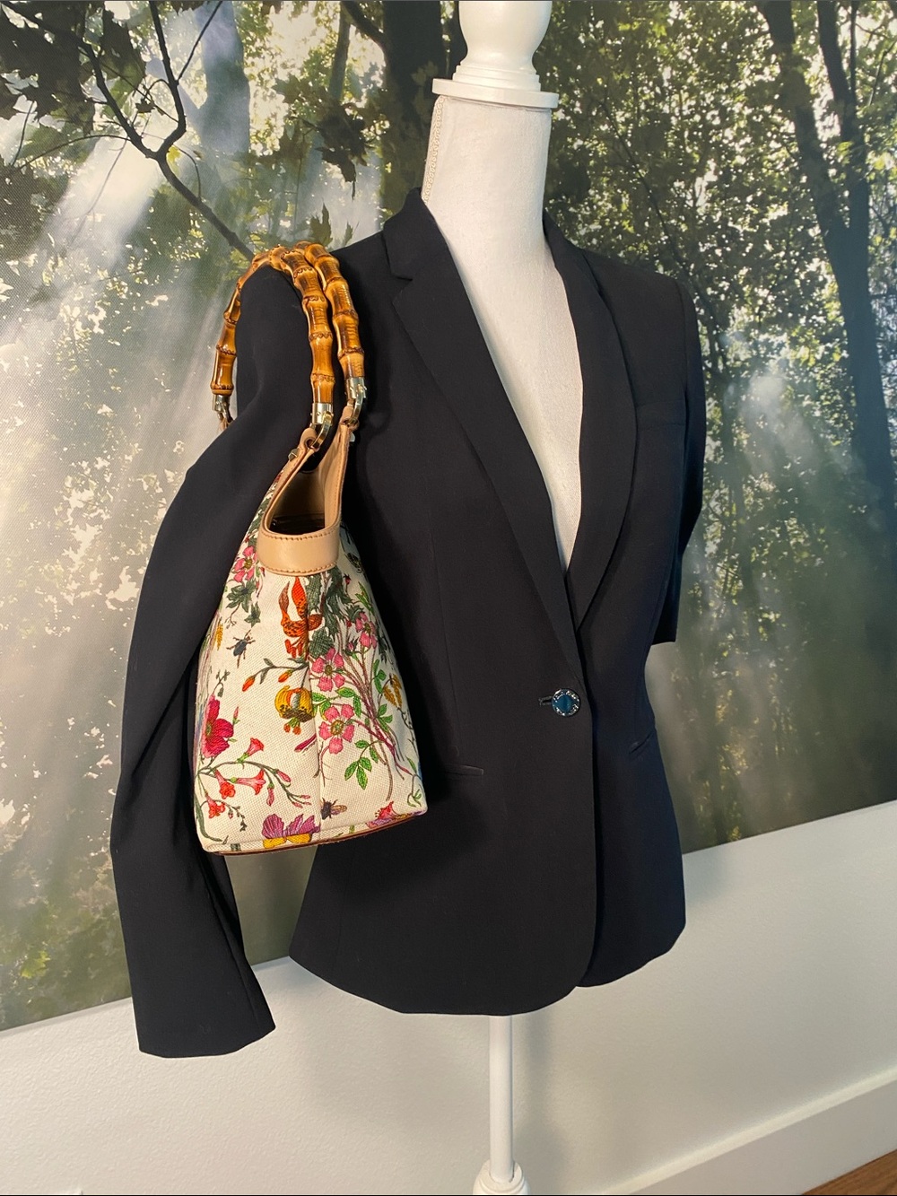GUCCI Floral Dual Handle Bamboo Canvas/Leather Satchel - Picture 7 of 14